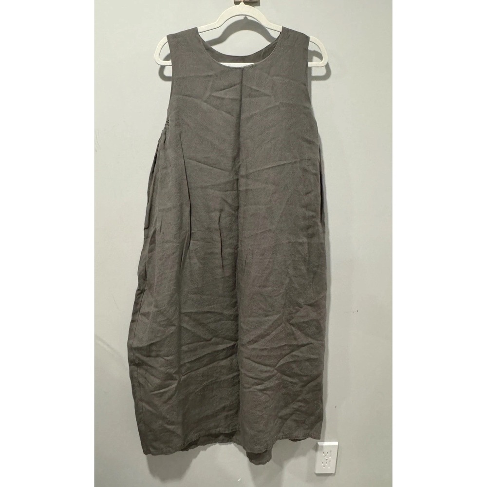 Plum Brand 100% Linen Sleeveless Dress Lagenlook Pockets Gray Lg Minimalist Boho